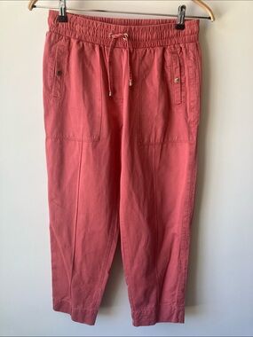 TOMMY HILFIGER Coral Drawstring Cropped Pull-On Pants Gold Buttons Size S/P